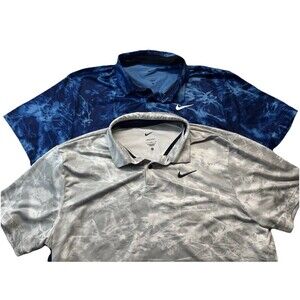 Lot Of 2 Nike Dri-Fit Tour Polo Mens L Floral AOP S/S Shirt Golf Preppy Swoosh